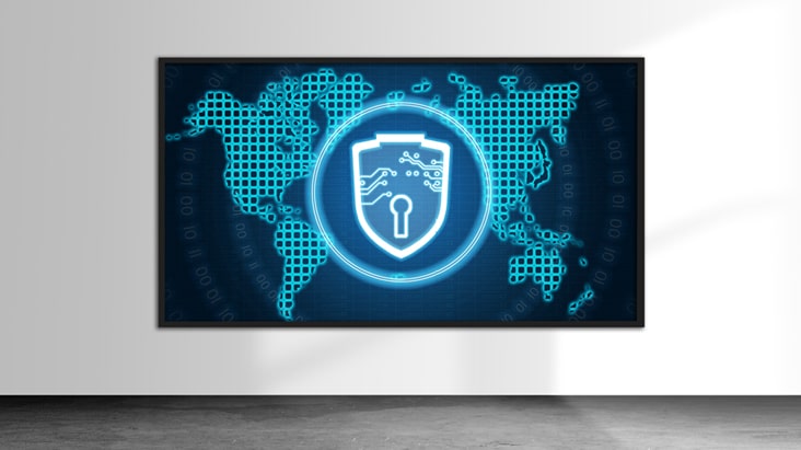 Cette image abstraite représente l’application de mesures de sécurité sur un écran.