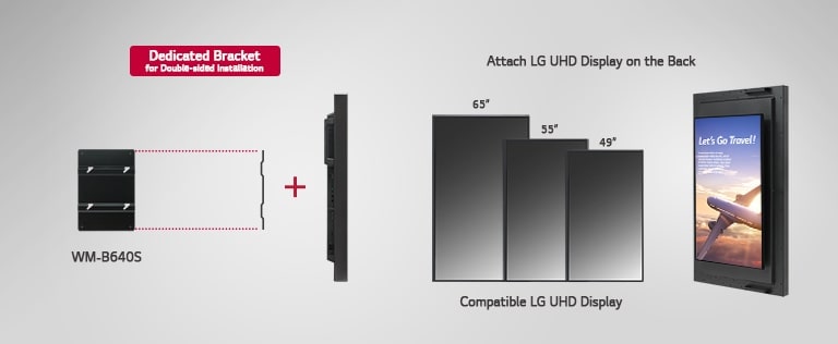 Grâce au support dédié, un écran UHD de LG compatible avec le 75XS4G peut être attaché par l’arrière.