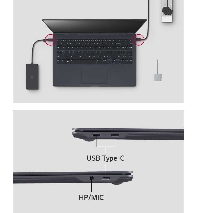 LG gram dispose de ports USB Type-C™ sur les deux côtés.