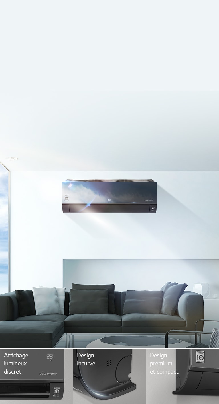 Design du climatiseur au milieu d'un salon mmoderne avec vue sur l'océan