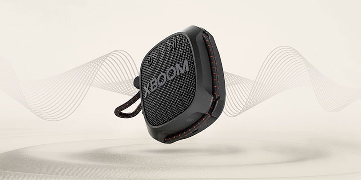 Des vagues montrent l'algorithme d'amélioration des basses du LG XBOOM Go XG2T. 