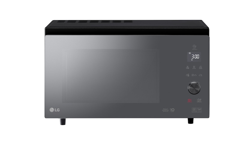 Vue avant de Four micro-ondes combiné | NeoChef | 39L | Four Multifonctions | Design innovant type four | Tactile | Cloche Steamchef LG MJ3965BCR