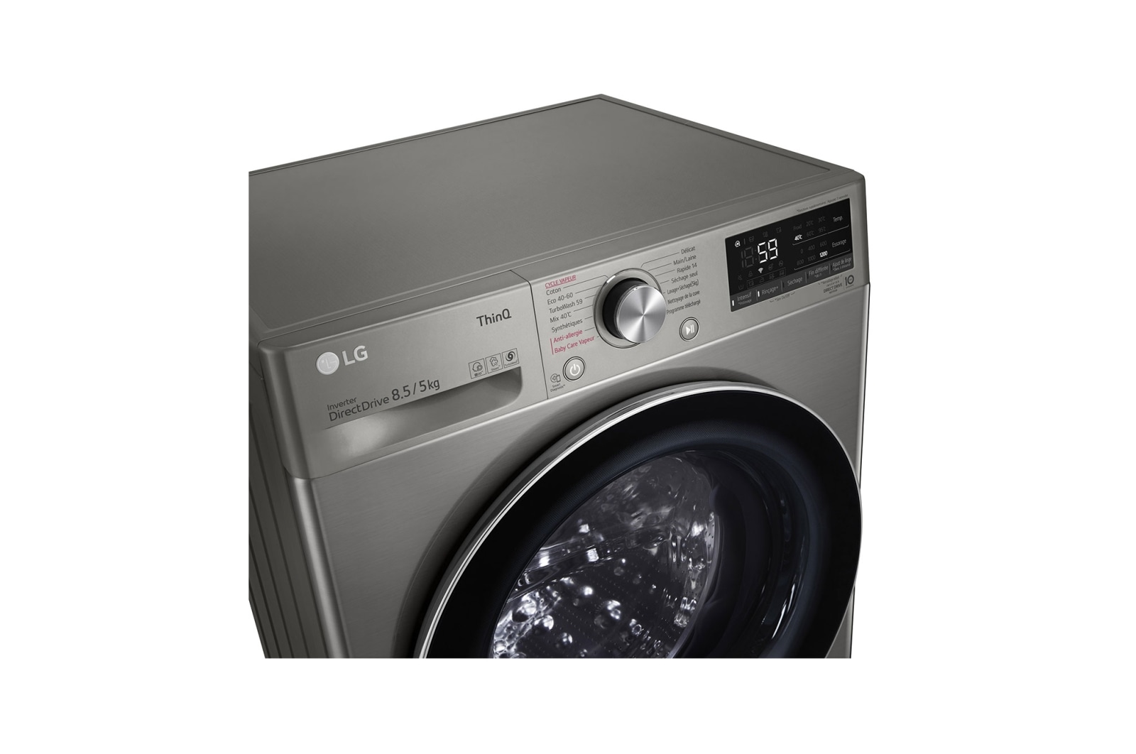 LG Lave-linge Séchant Slim 8,5/5kg - 58L | TurboWash™  | Moteur AI Direct Drive™ garanti 10 ans, LG F852SV52IRS