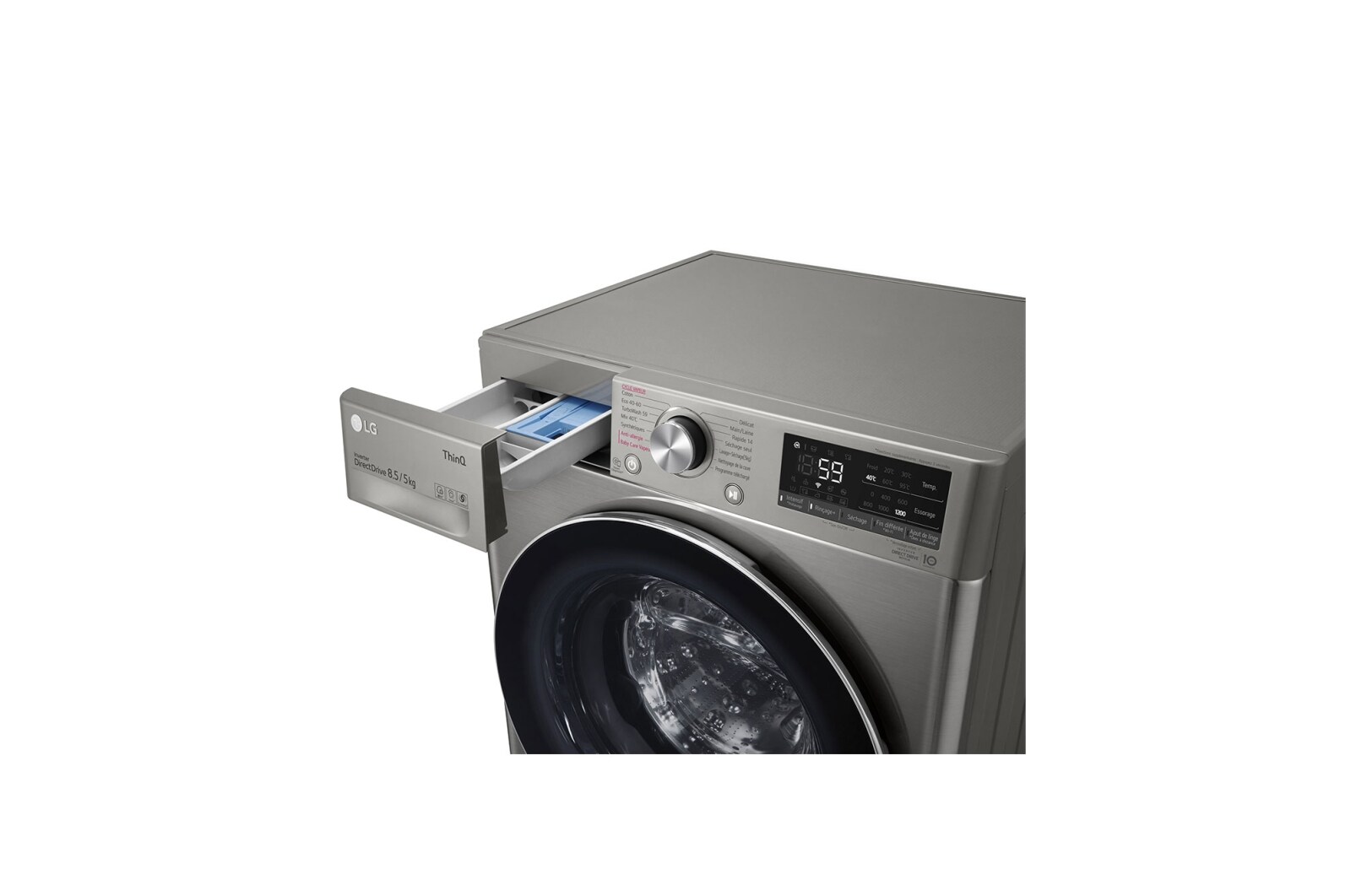 LG Lave-linge Séchant Slim 8,5/5kg - 58L | TurboWash™  | Moteur AI Direct Drive™ garanti 10 ans, LG F852SV52IRS