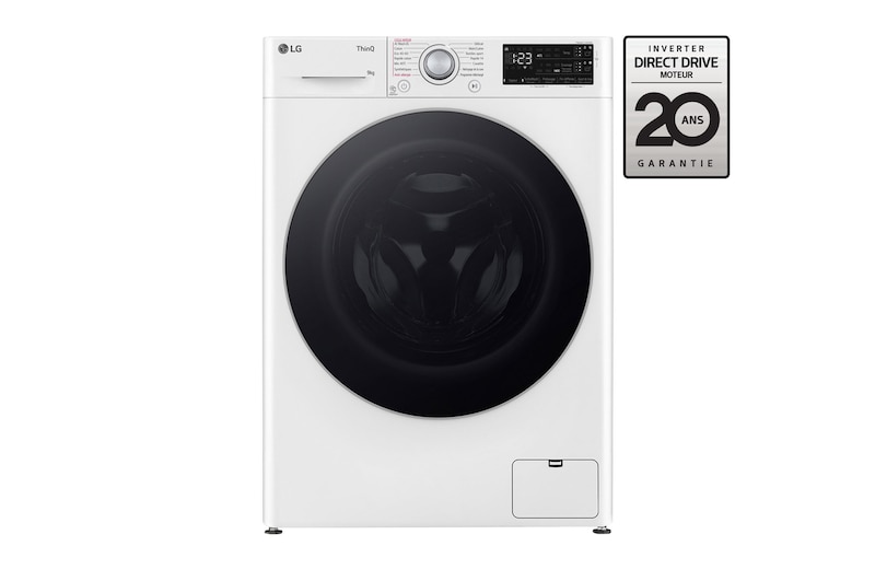 Vue avant de Lave-linge 9kg - 68L | Moteur intelligent AI Direct Drive™ garanti 10 ans | Dosage automatique ezDispense™ LG F94R31WHSA