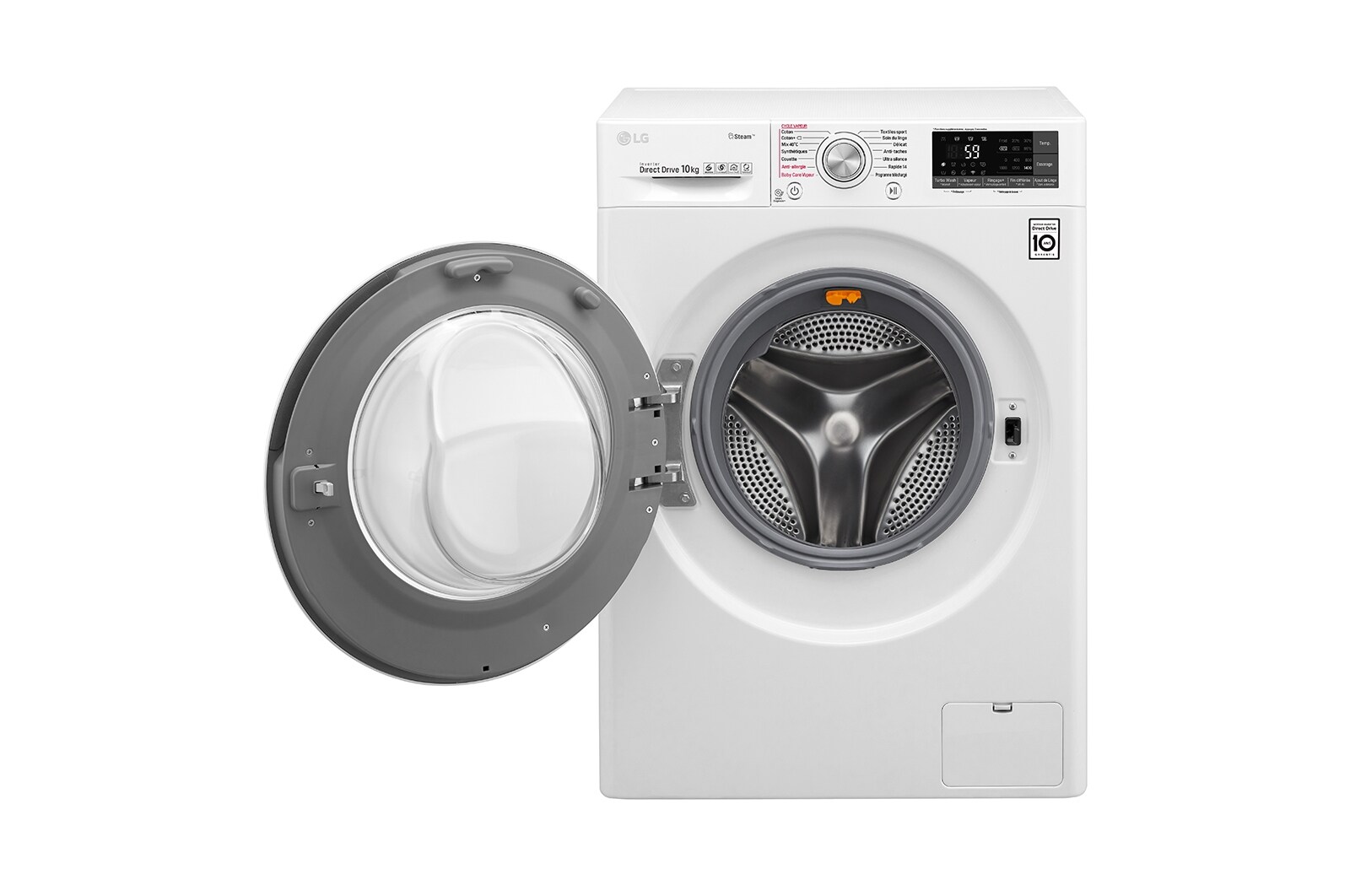 LG Lave-Linge 10KG | TurboWash™ | Steam | Wi-Fi | 6 Motion Direct Drive™ | A+++-40% | Smart Diagnosis™ | Moteur Direct Drive™ garanti 10 ans, LG F14J72WHST