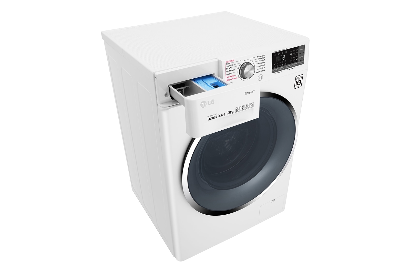 LG Lave-Linge 10KG | TurboWash™ | Steam | Wi-Fi | 6 Motion Direct Drive™ | A+++-40% | Smart Diagnosis™ | Moteur Direct Drive™ garanti 10 ans, LG F14J72WHST