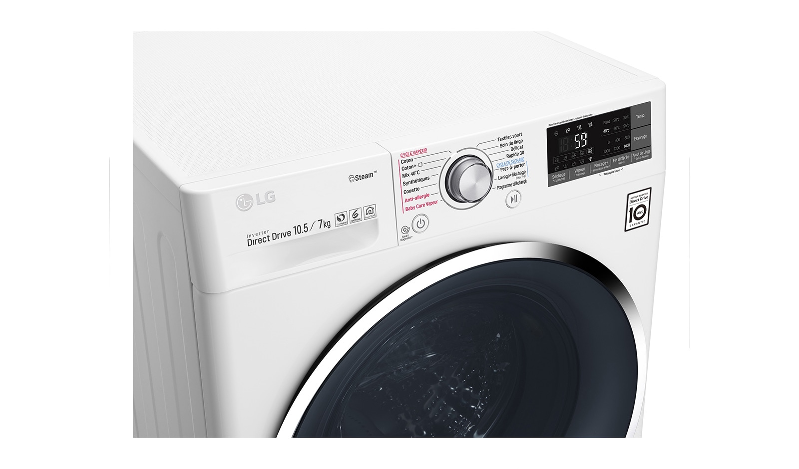 LG Lavante-séchante 10,5/7 KG | TrueSteam™ | EcoHybrid | 6 Motion Direct Drive™ | Wi-Fi | Smart Diagnosis™ | Moteur Direct Drive™ garanti 10 ans, LG F174J82WRH