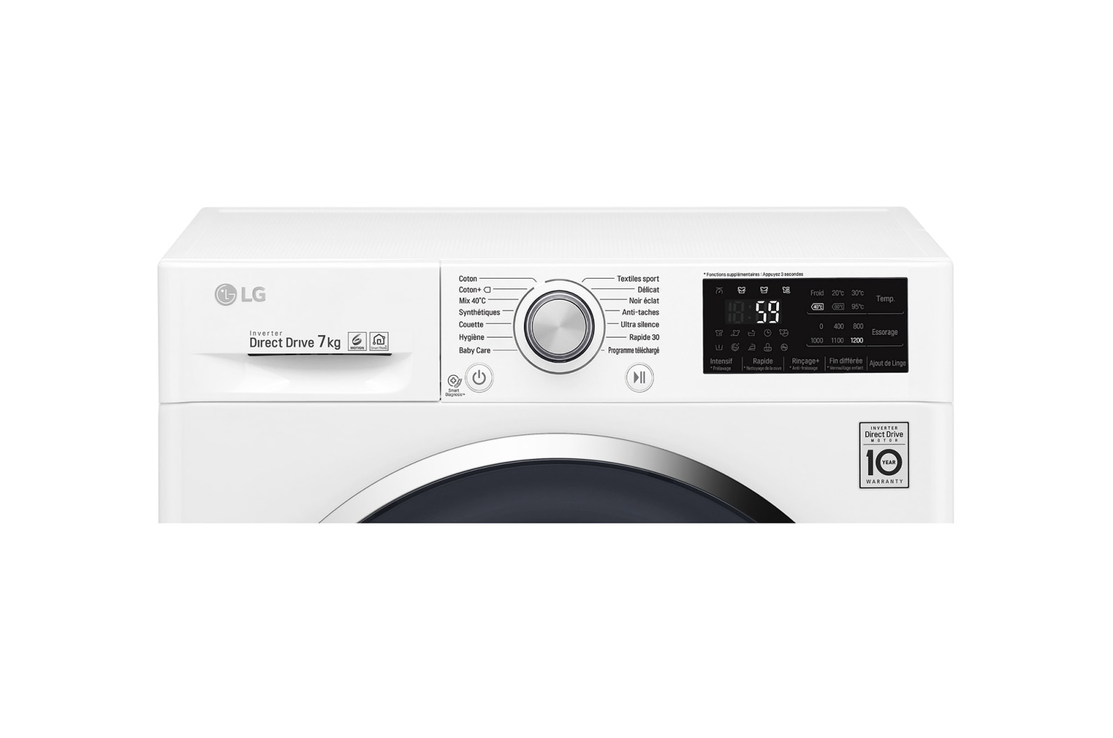 LG Lave-linge 7 KG | Slim 45 cm de profondeur | 6 Motion Direct Drive™ | A+++(-20%) | Smart Diagnosis™, LG F72SJ62WH