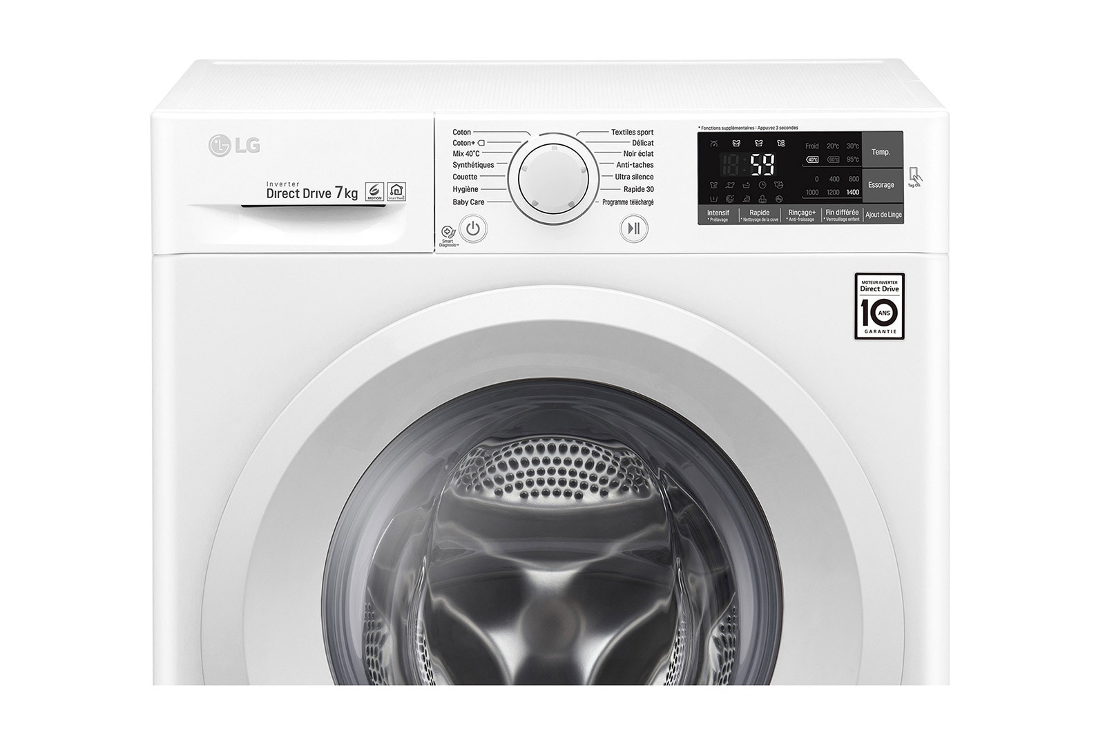 LG Lave-linge 7 KG | 6 Motion Direct Drive™ | A+++(-30%) | Smart Diagnosis™ | Moteur Direct Drive™ garanti 10 ans, LG F74J53WH