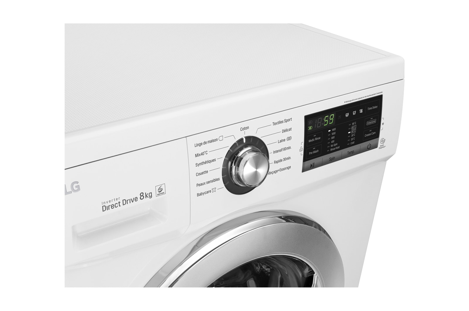 LG Lave-Linge 8KG |1400 tours | 6 Motion Direct Drive™ | A+++-30% | Smart Diagnosis™ | Moteur Direct Drive™ – Garanti 10 ans , LG F84G62WH