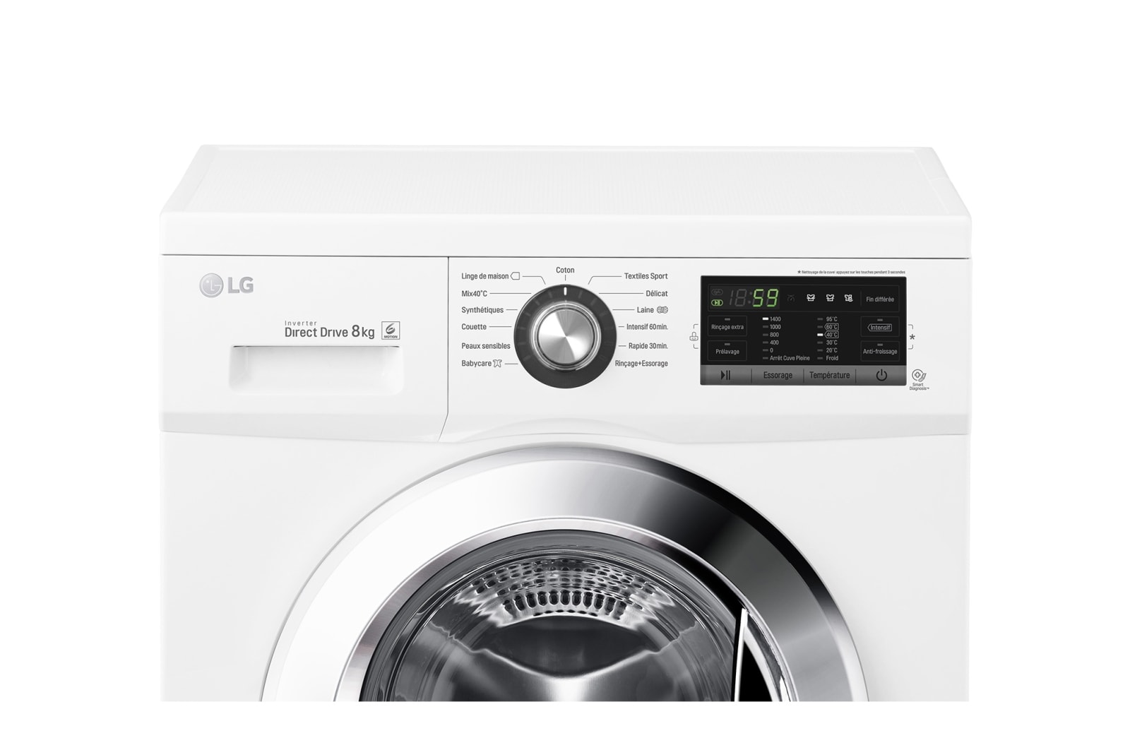 LG Lave-Linge 8KG |1400 tours | 6 Motion Direct Drive™ | A+++-30% | Smart Diagnosis™ | Moteur Direct Drive™ – Garanti 10 ans , LG F84G62WH