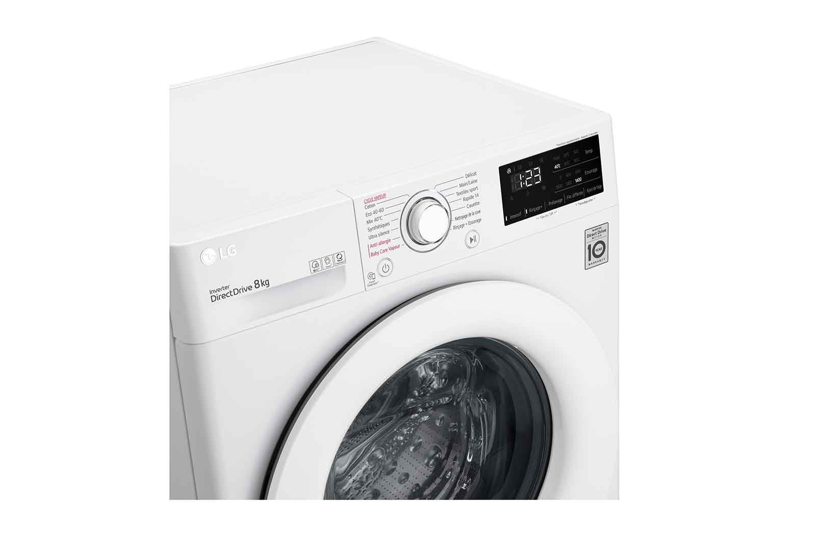 LG Lave-linge 8 kg - 68L | AI Direct Drive™ | Moteur Direct Drive™ garanti 10 ans, LG F84V33WHS