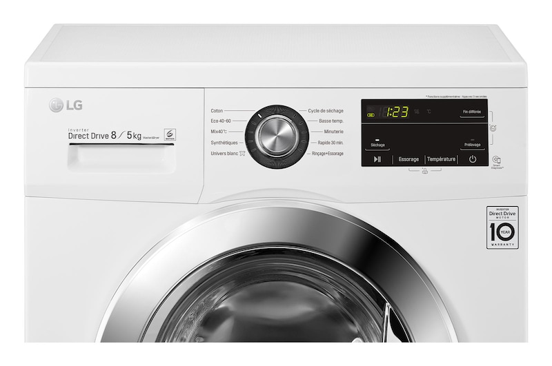 LG Lavante-séchante 8/5 kg - 58L | Smart Diagnosis™ I Moteur Direct Drive™ garanti 10 ans, LG F854M22WR