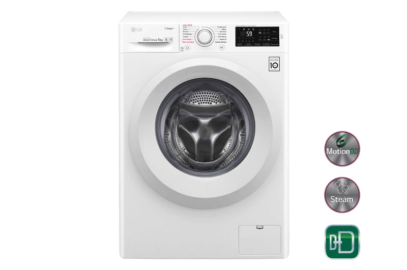 LG Lave-Linge 9KG | Steam™ | 6 Motion Direct Drive™ | A+++-20% | Smart Diagnosis™ | Moteur Direct Drive™ – Garanti 10 ans, LG F94J53WHS