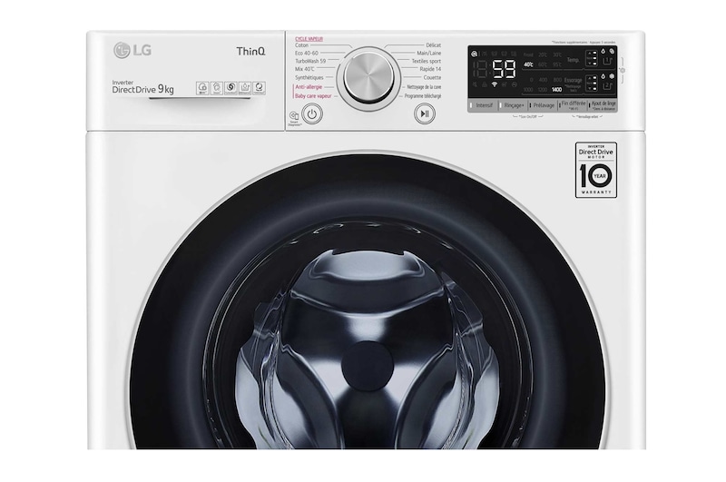 LG Lave-linge 9 kg - 68L | AI Direct Drive™ | Dosage automatique | Moteur Direct Drive™ garanti 10 ans, LG F94V51WHSA