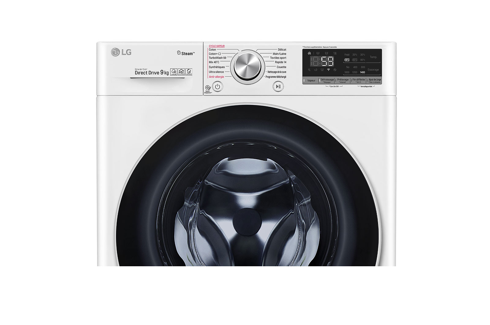 LG Lave-linge 9 KG - 68L | 6 Motion Direct Drive™ | Moteur Direct Drive™ garanti 10 ans | AI DD | Steam + | 54/71dB | A+++(-40%) , LG F94V71WHS