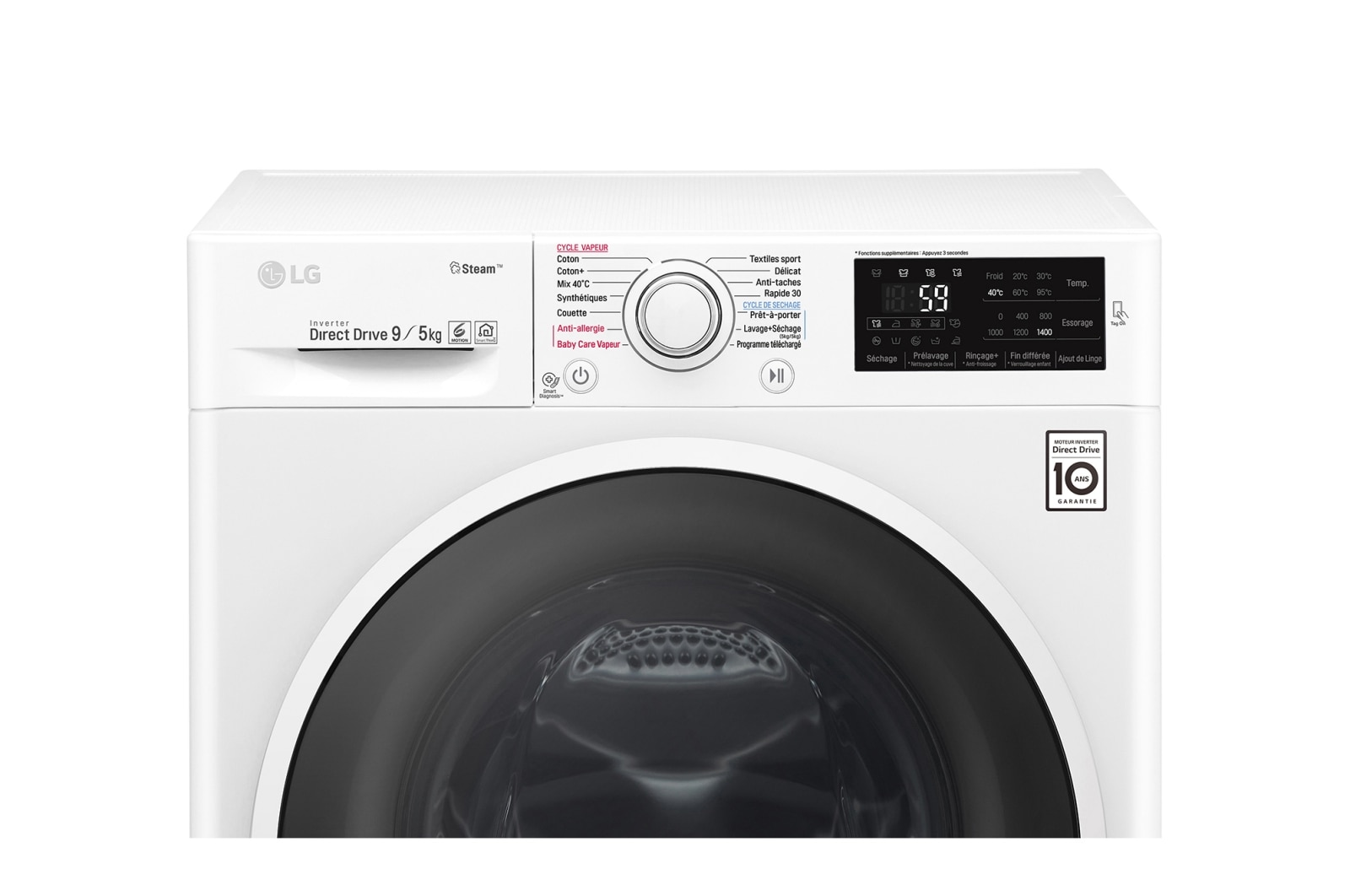 LG Lavante-séchante 9/5KG | 6 Motion Direct Drive™ | Smart Diagnosis™ | Moteur Direct Drive™ – Garanti 10 ans, LG F954J60WRS