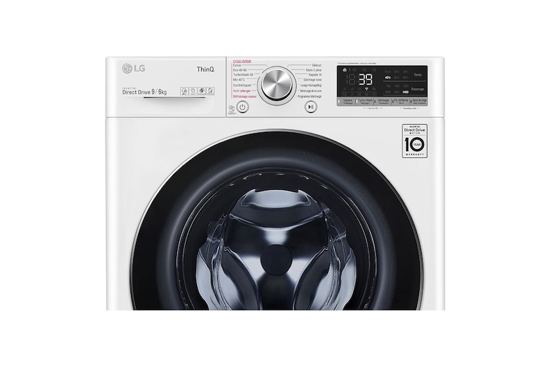 LG Lavante-séchante 9/6 KG - 68L | 6 Motion Direct Drive™ | Moteur Direct Drive™ garanti 10 ans | TurboWash™ 360° | AIDD™ | Steam™ | 52/71dB | E, LG F964V72WRHT