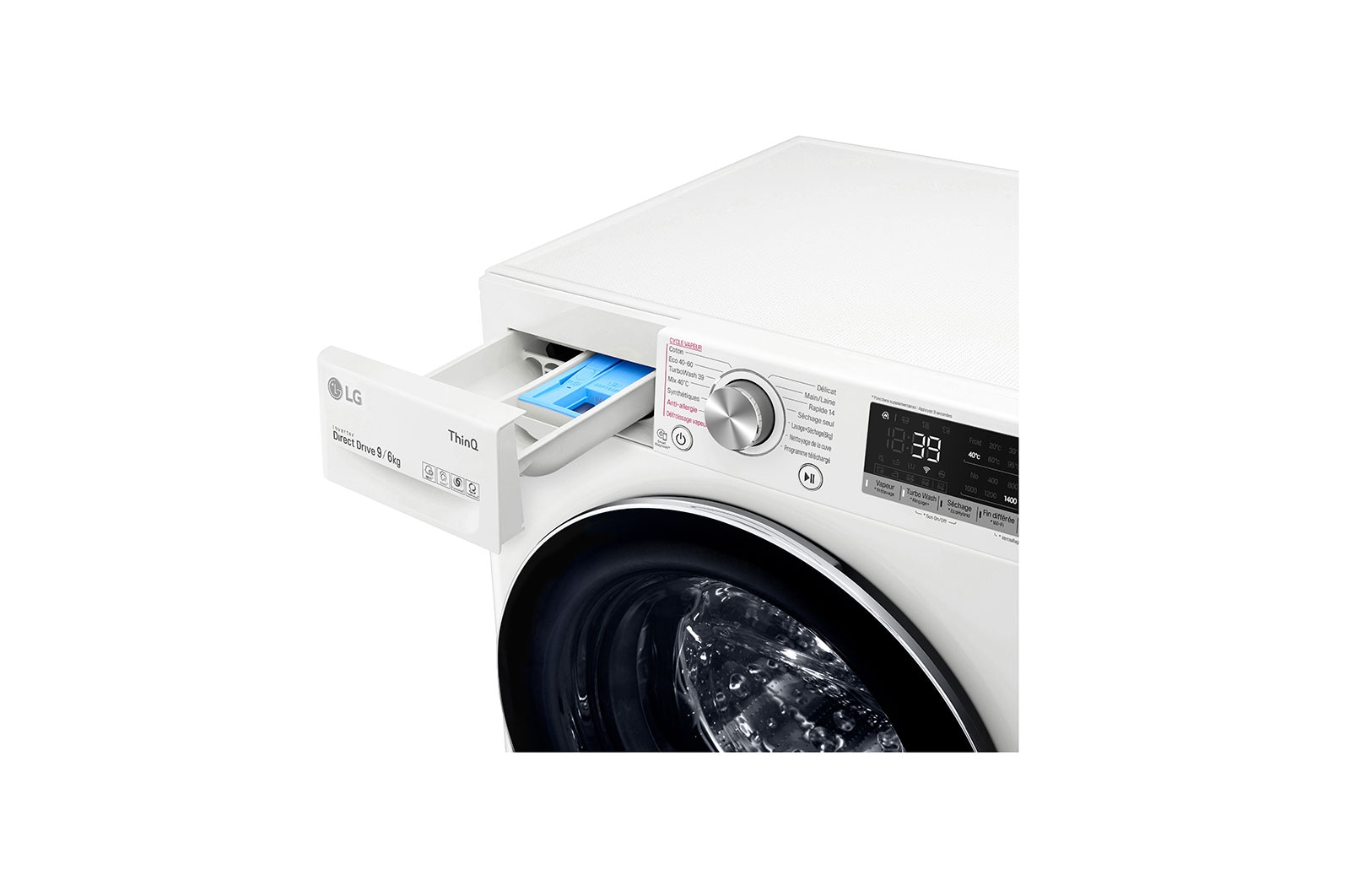 LG Lavante-séchante 9/6 KG - 68L | 6 Motion Direct Drive™ | Moteur Direct Drive™ garanti 10 ans | TurboWash™ 360° | AIDD™ | Steam™ | 52/71dB | E, LG F964V72WRHT