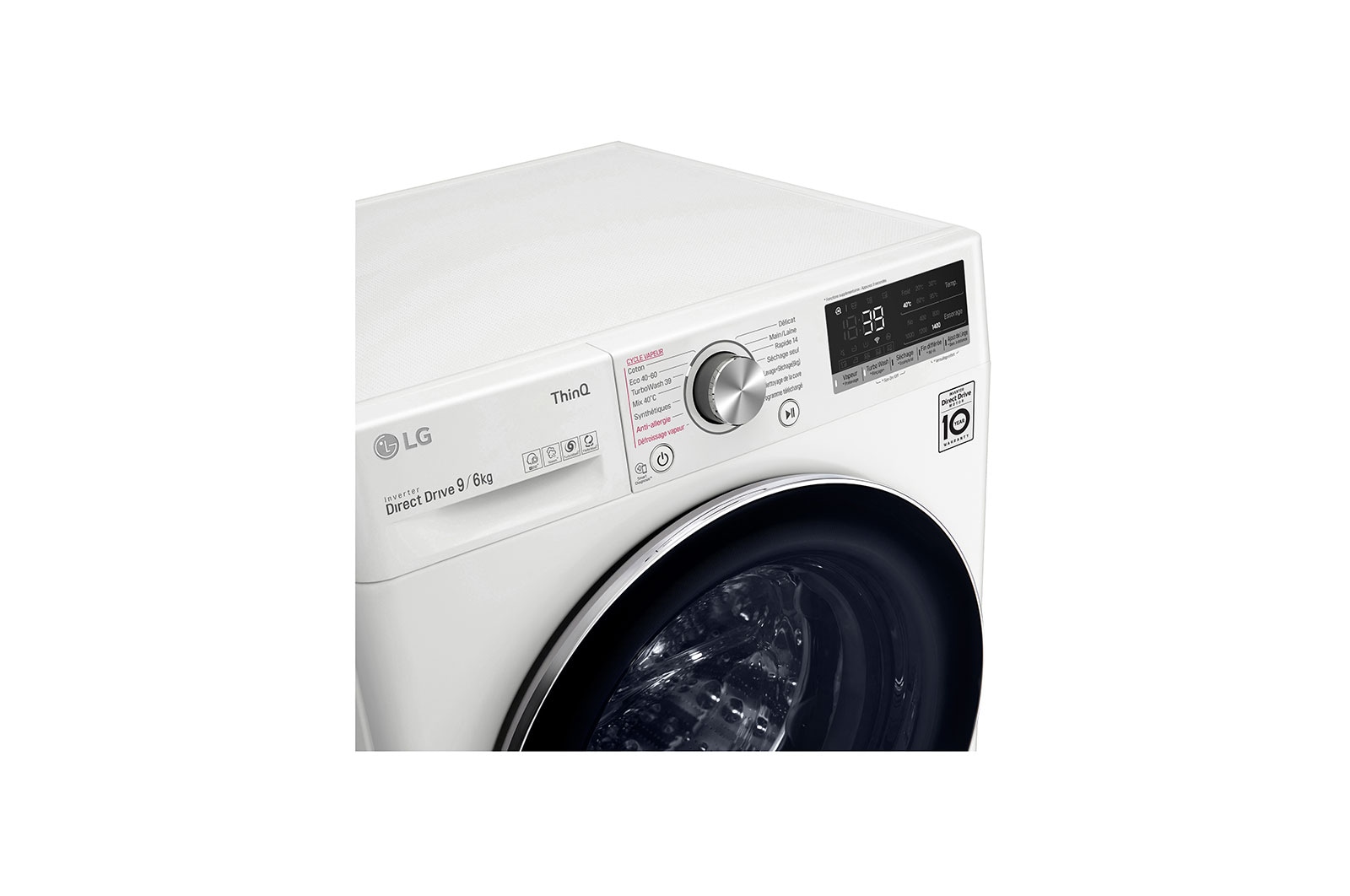 LG Lavante-séchante 9/6 KG - 68L | 6 Motion Direct Drive™ | Moteur Direct Drive™ garanti 10 ans | TurboWash™ 360° | AIDD™ | Steam™ | 52/71dB | E, LG F964V72WRHT