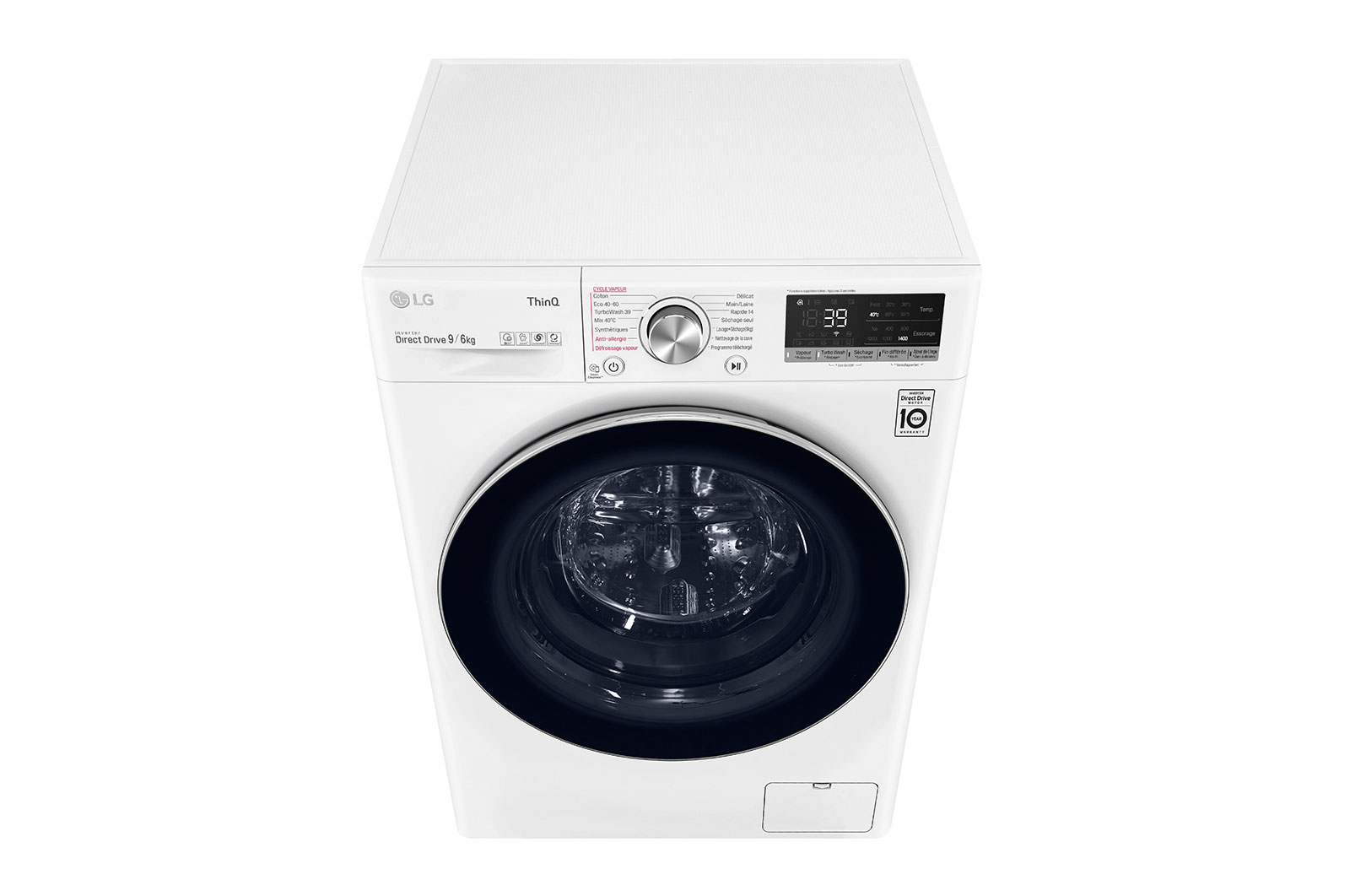 LG Lavante-séchante 9/6 KG - 68L | 6 Motion Direct Drive™ | Moteur Direct Drive™ garanti 10 ans | TurboWash™ 360° | AIDD™ | Steam™ | 52/71dB | E, LG F964V72WRHT