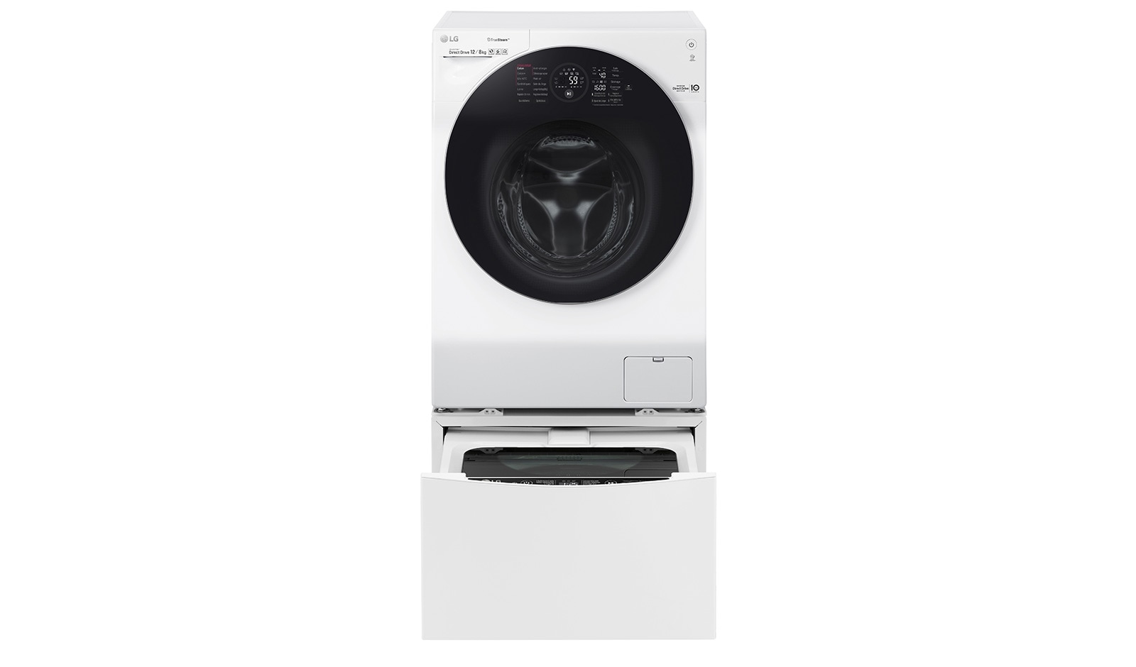 LG TWINWash™ Lavante-séchante 12/8 KG | Mini Lave Linge 2KG | TrueSteam™ | EcoHybrid | Wi-Fi  |  Moteur Direct Drive™ garanti 10 ans, LG T286G1GWRH