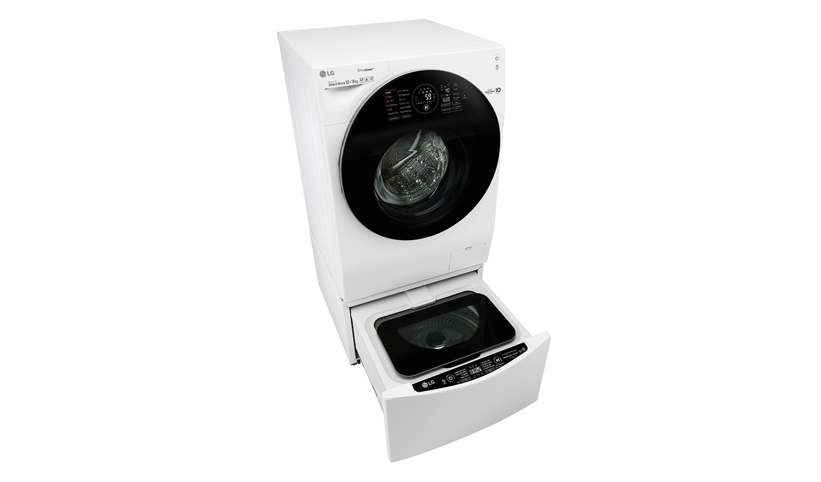 LG TWINWash™ Lavante-séchante 12/8 KG | Mini Lave Linge 2KG | TrueSteam™ | EcoHybrid | Wi-Fi  |  Moteur Direct Drive™ garanti 10 ans, LG T286G1GWRH