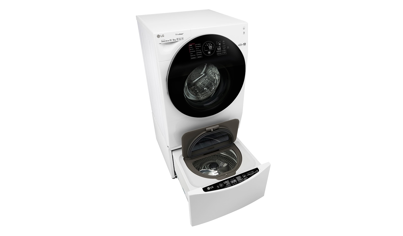 LG TWINWash™ Lavante-séchante 12/8 KG | Mini Lave Linge 2KG | TrueSteam™ | EcoHybrid | Wi-Fi  |  Moteur Direct Drive™ garanti 10 ans, LG T286G1GWRH