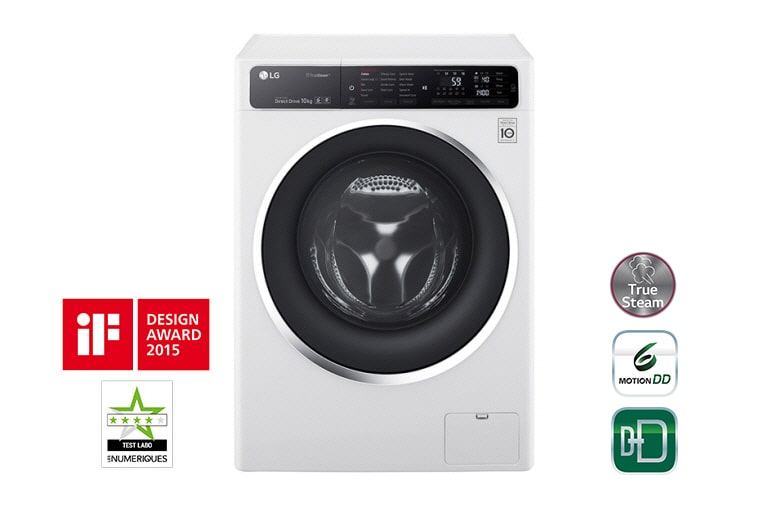 LG Lave-Linge 10KG | TurboWash™ | 6 Motion Direct Drive | Truesteam™ | Bandeau incliné tactile | Finitions chromées | Smart NFC Tag On, LG F14952WHS