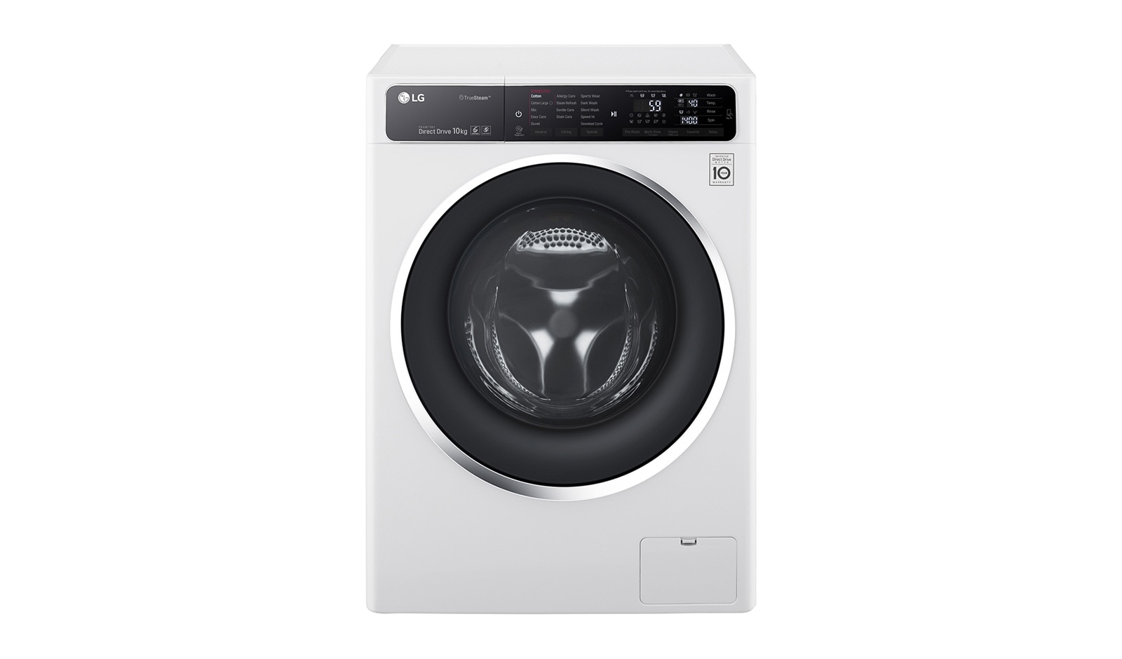 LG Lave-Linge 10KG | TurboWash™ | 6 Motion Direct Drive | Truesteam™ | Bandeau incliné tactile | Finitions chromées | Smart NFC Tag On, LG F14952WHS