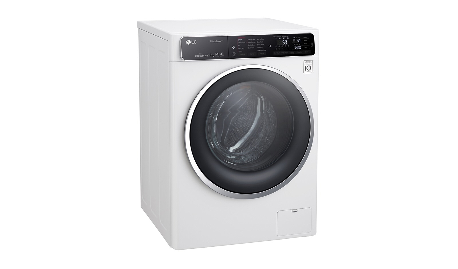 LG Lave-Linge 10KG | TurboWash™ | 6 Motion Direct Drive | Truesteam™ | Bandeau incliné tactile | Finitions chromées | Smart NFC Tag On, LG F14952WHS