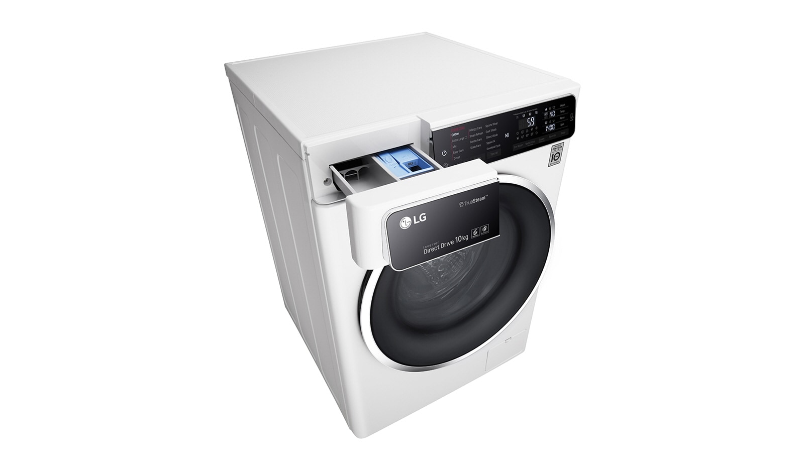 LG Lave-Linge 10KG | TurboWash™ | 6 Motion Direct Drive | Truesteam™ | Bandeau incliné tactile | Finitions chromées | Smart NFC Tag On, LG F14952WHS