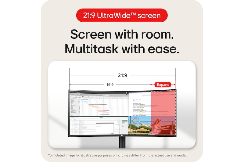 LG 34" (86 cm) | Moniteur ultra-large incurvé VA 21/9ème | Résolution UWQHD 3440 x 1440, LG 34WR55QK-B