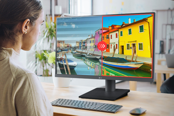 Image de comparaison du côté droit avec le mode Sans scintillement et le côté gauche sans le mode Sans scintillement.