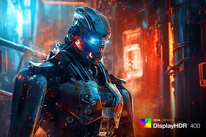 Image de robot couleur haute définition reproduite en DisplayHDR™ 400.