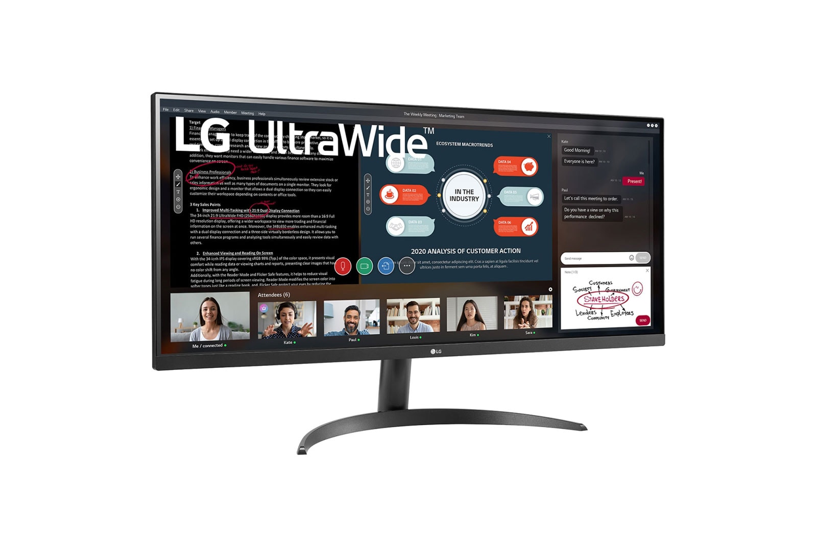 LG 34'' (86 cm) | UltraWide™ Moniteur LED IPS 21/9ème | Résolution UW-FHD 2560x1080, LG 34WP500-B