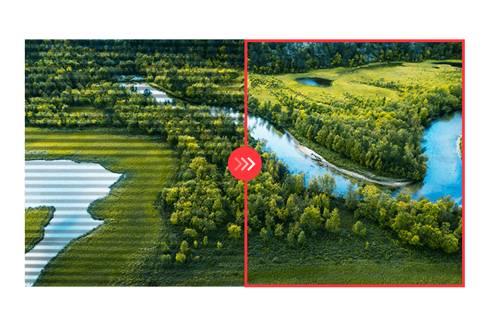 Image de comparaison du côté droit avec le mode Sans scintillement et le côté gauche sans le mode Sans scintillement.