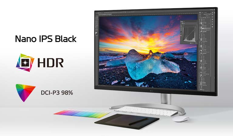 L’écran Nano IPS Black UHD 4K (3840x2160) 31,5” offre une qualité d’image exceptionnelle et des couleurs précises avec DCI-P3 98 % (Typique).