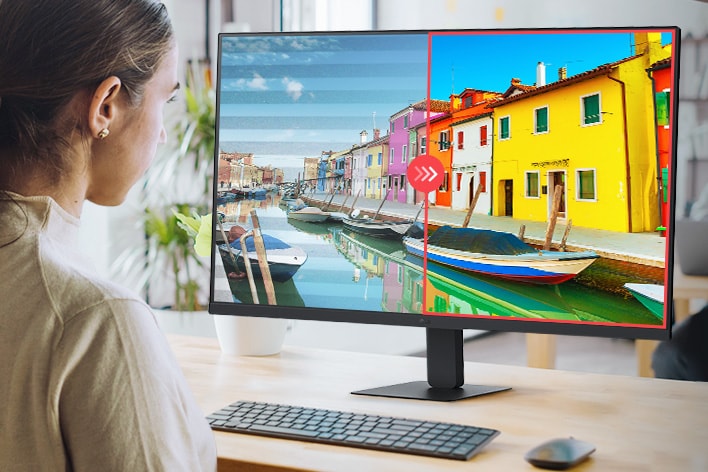 Image de comparaison du côté droit avec le mode Sans scintillement et le côté gauche sans le mode Sans scintillement.