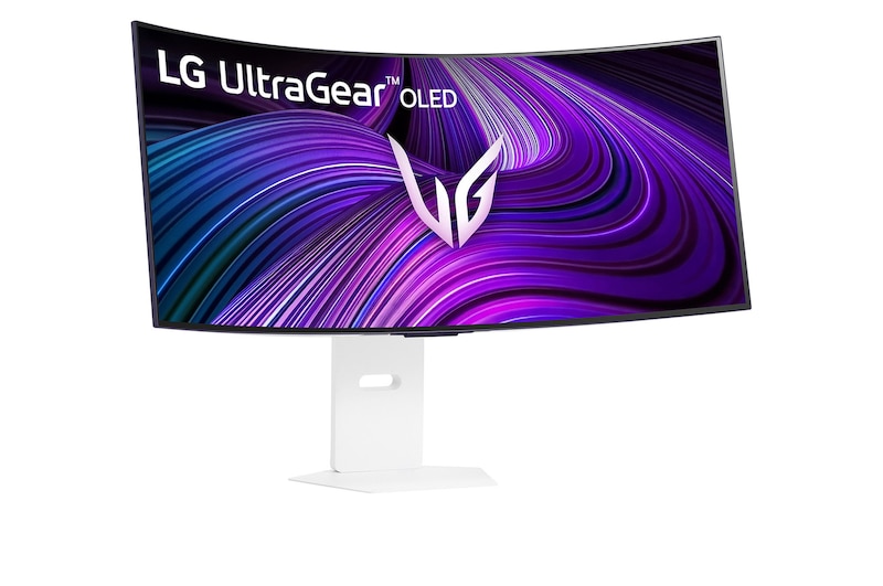 Vue arrière du Moniteur LG 39GX90SA au fini blanc, détaillant les spécifications des ports avec deux ports HDMI™, DP, USB-C et des connexions USB.