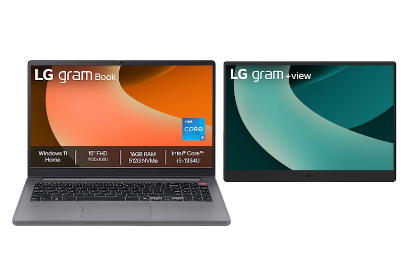 Vue avant de Pack | LG gram 15U50T-G.AA56F + Moniteur portable LG gram +view | Windows 11 Home LG 15U50T-G.17MT70