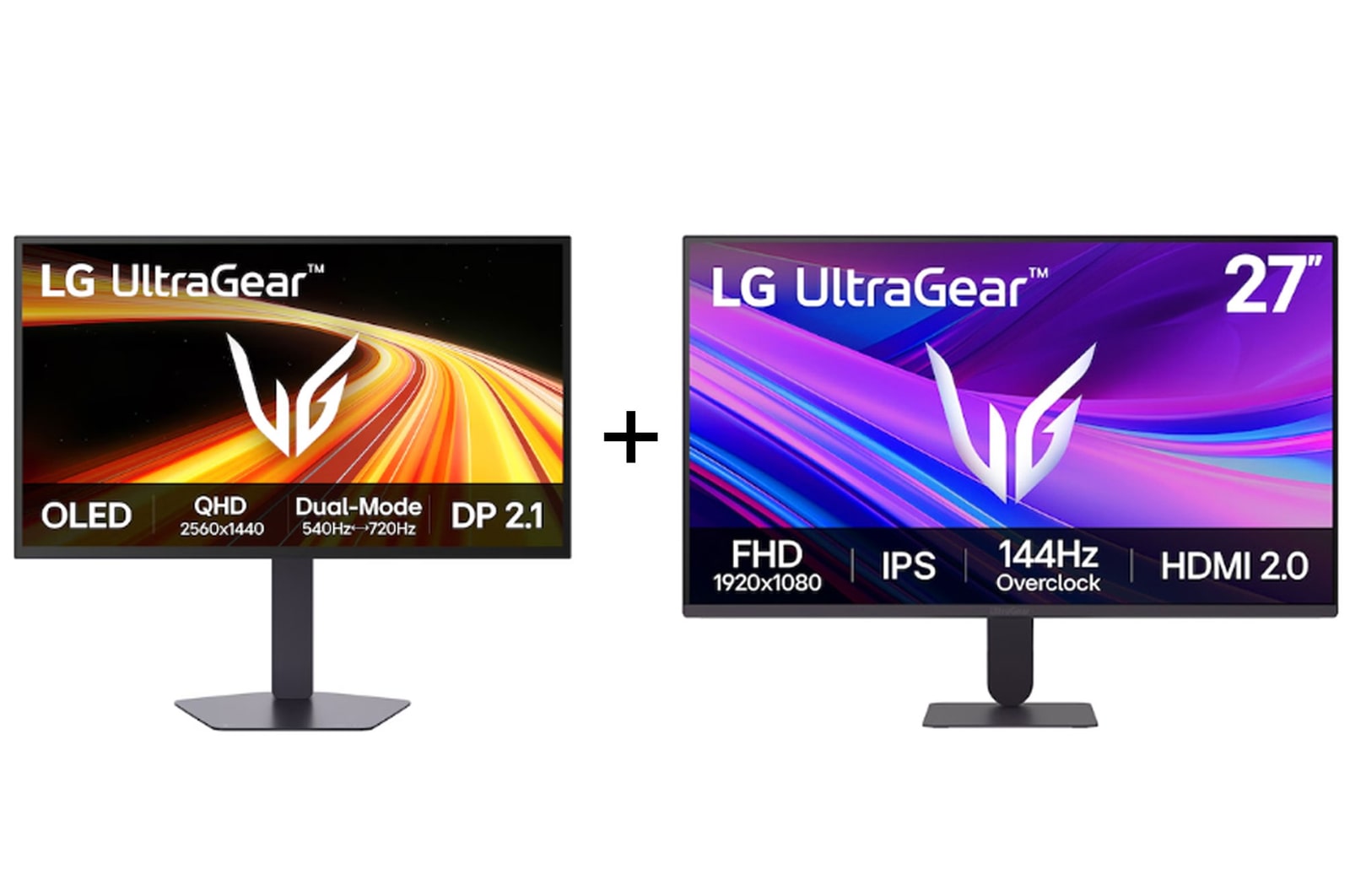 Vue avant de Pack | Moniteur gaming 27" OLED + 27'' (68,5 cm) Moniteur gaming IPS | LG 27GX790B-B.27G411A