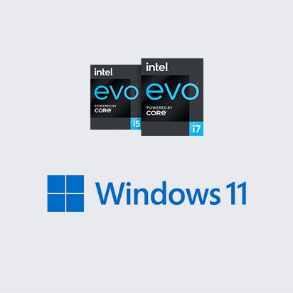 L'image montre des logos Intel® Evo et Windows 11.