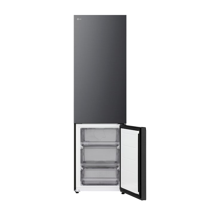 Étagère de réfrigérateur congélateur LG (gbbsj20dpy) surlignée en bleu avec des flèches vers le haut et vers le bas à droite. L’image montre une étagère pliée contenant deux bouteilles d’eau