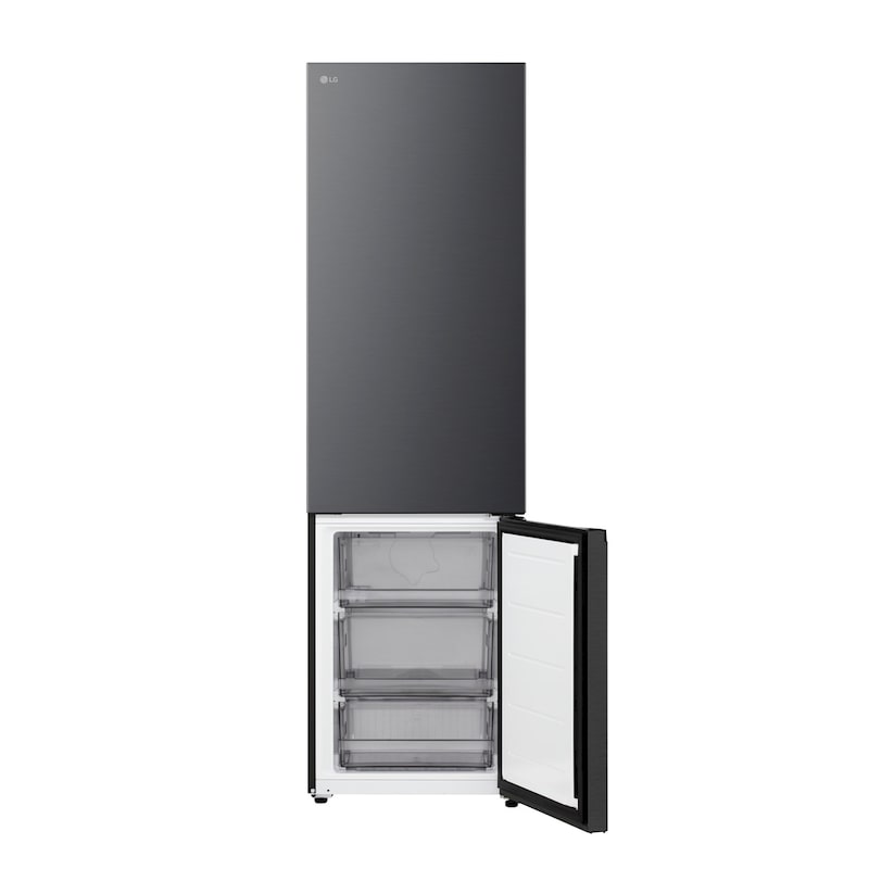 Étagère de réfrigérateur congélateur LG (gbbsj20dpy) surlignée en bleu avec des flèches vers le haut et vers le bas à droite. L’image montre une étagère pliée contenant deux bouteilles d’eau