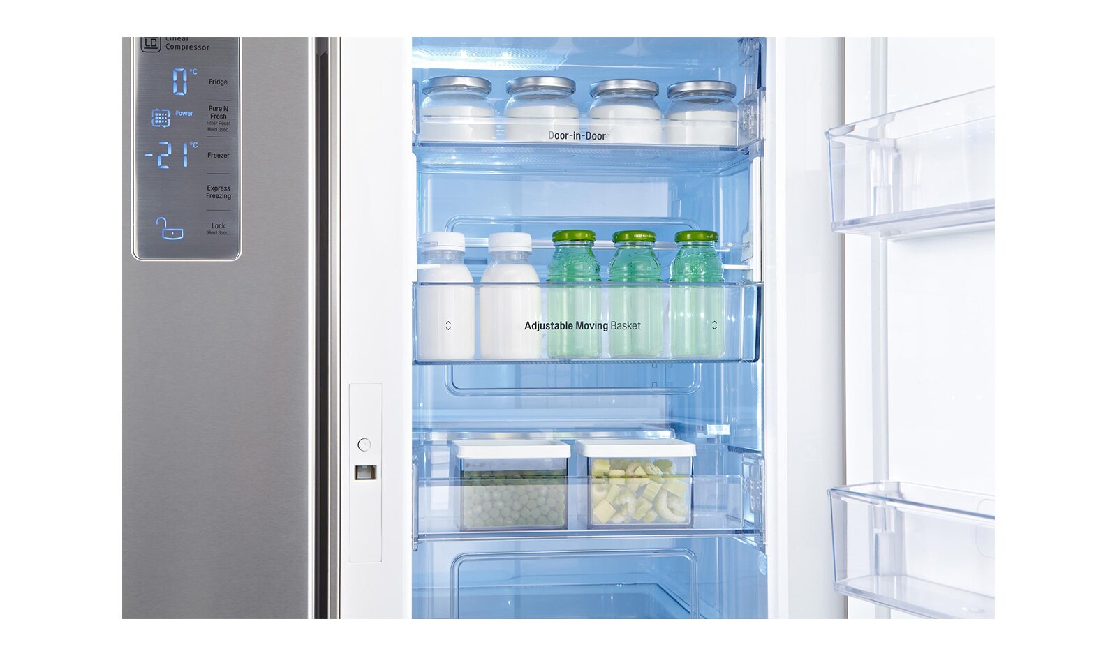 LG Réfrigérateur 4 portes | 601L | No Frost | Door-In-Door ® | Compresseur Linéaire Inverter | Clayettes Smart Slide | Pure N Fresh, LG GLC8839SC