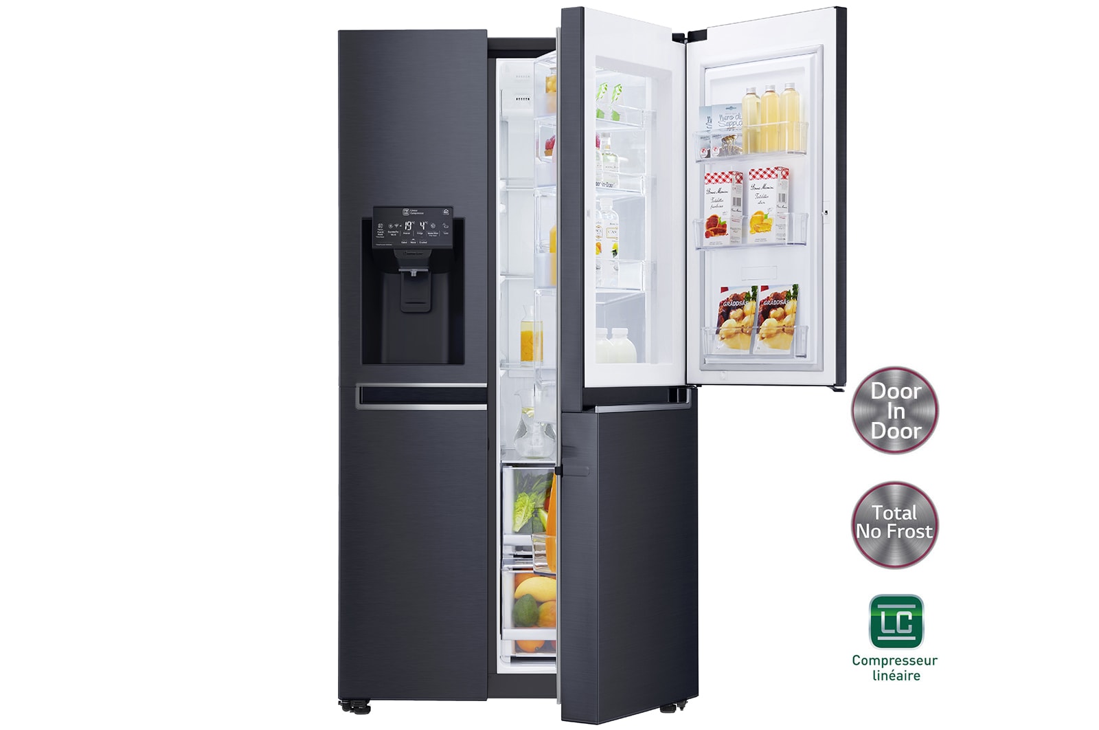 Vue avant de Réfrigérateur Américain | Door-in-Door | 601L | Compresseur Linéaire | Total No Frost | Connécté Wi-Fi | A++ LG GSS6676MT