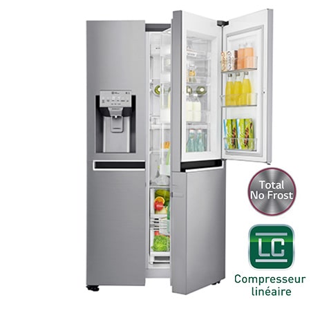 Réfrigérateur Américain, 601L, Door-in-Door ®, Compresseur linéaire, Total No Frost, Moist Balance Crisper, Pure N Fresh, A++ - LG GSS6676PS