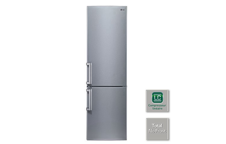Vue avant de Réfrigérateur Combiné | 300L | No Frost | Eclairage LED | Inox platine LG GC5428PS